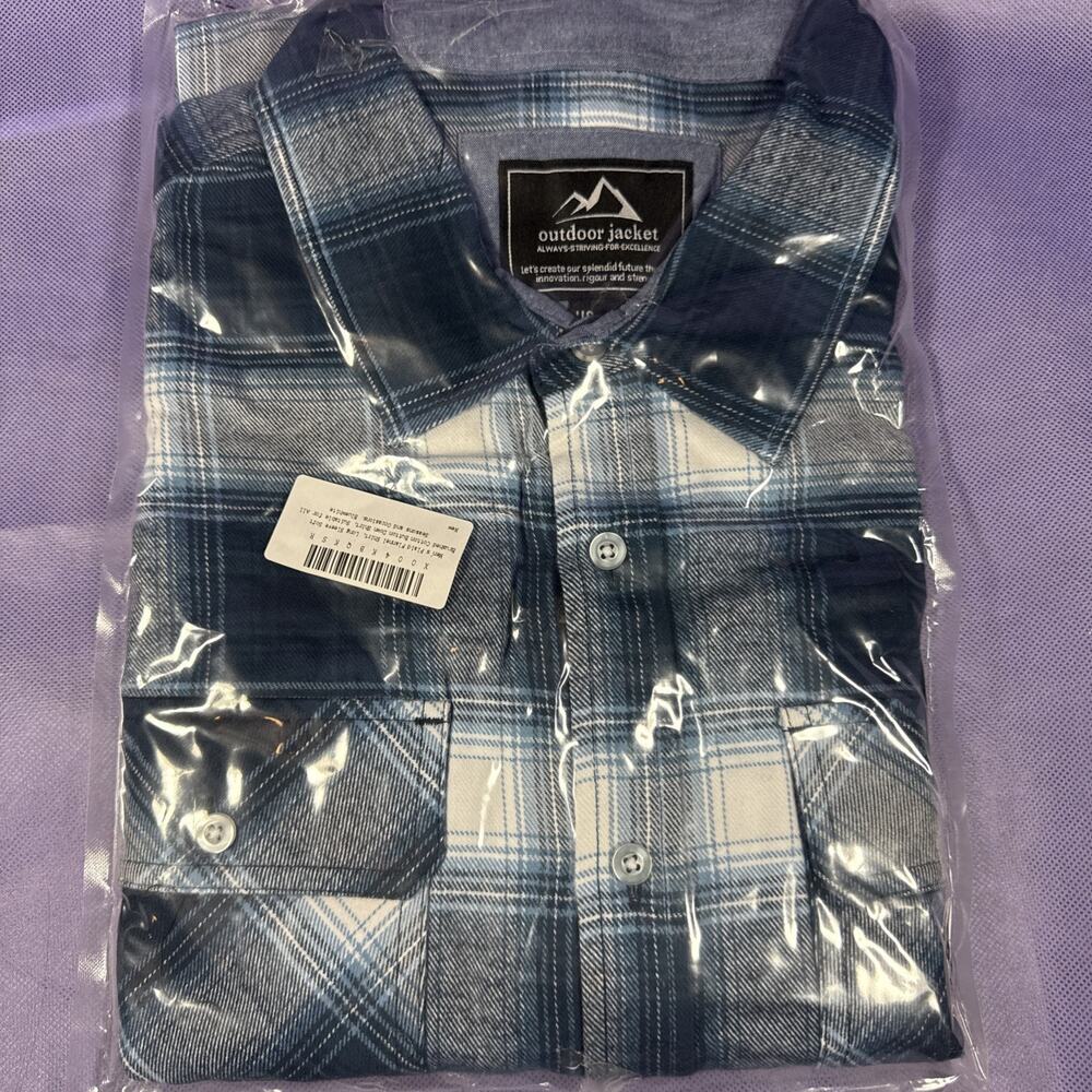 Tacvasen Men’s Long Sleeve Flannel Shirt Blue/ White Plaid Size: L NEW PP